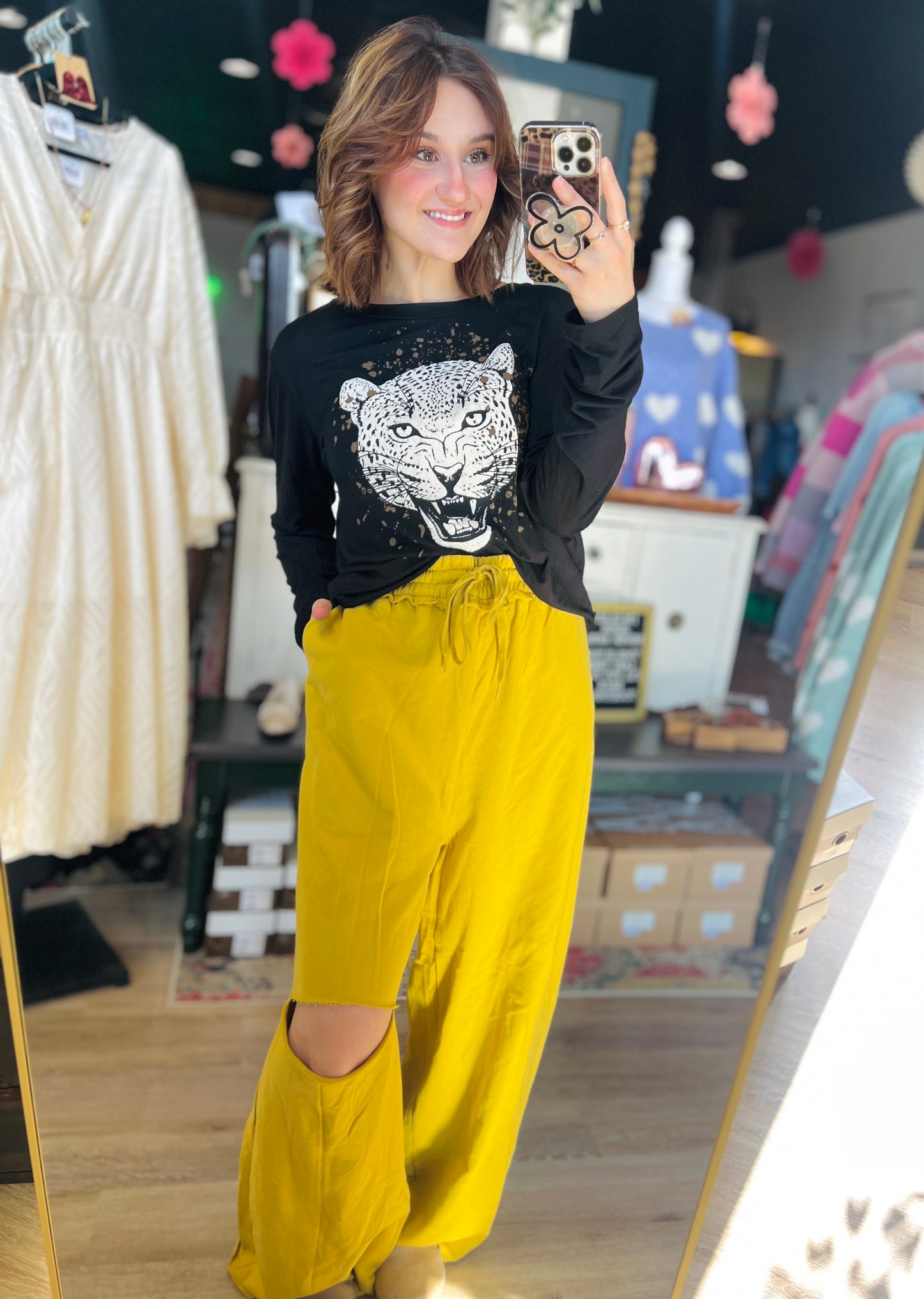 Zenana Mustard Yellow Distressed Joggers - 2X