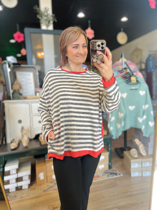 Boutique Brand Striped Sweater W/ Pockets - M