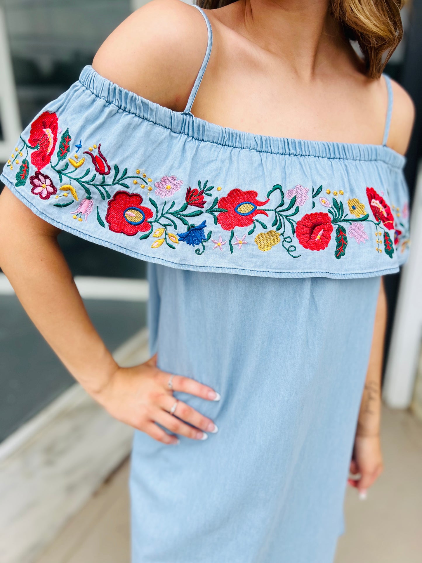 Leah | Embroider Denim Dress
