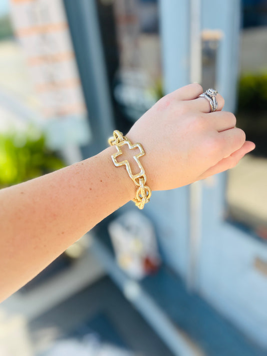 Chunky Chain | Cross Bracelet - Gold