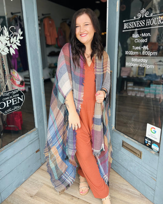 Multicolor Plaid Pocket Shawl