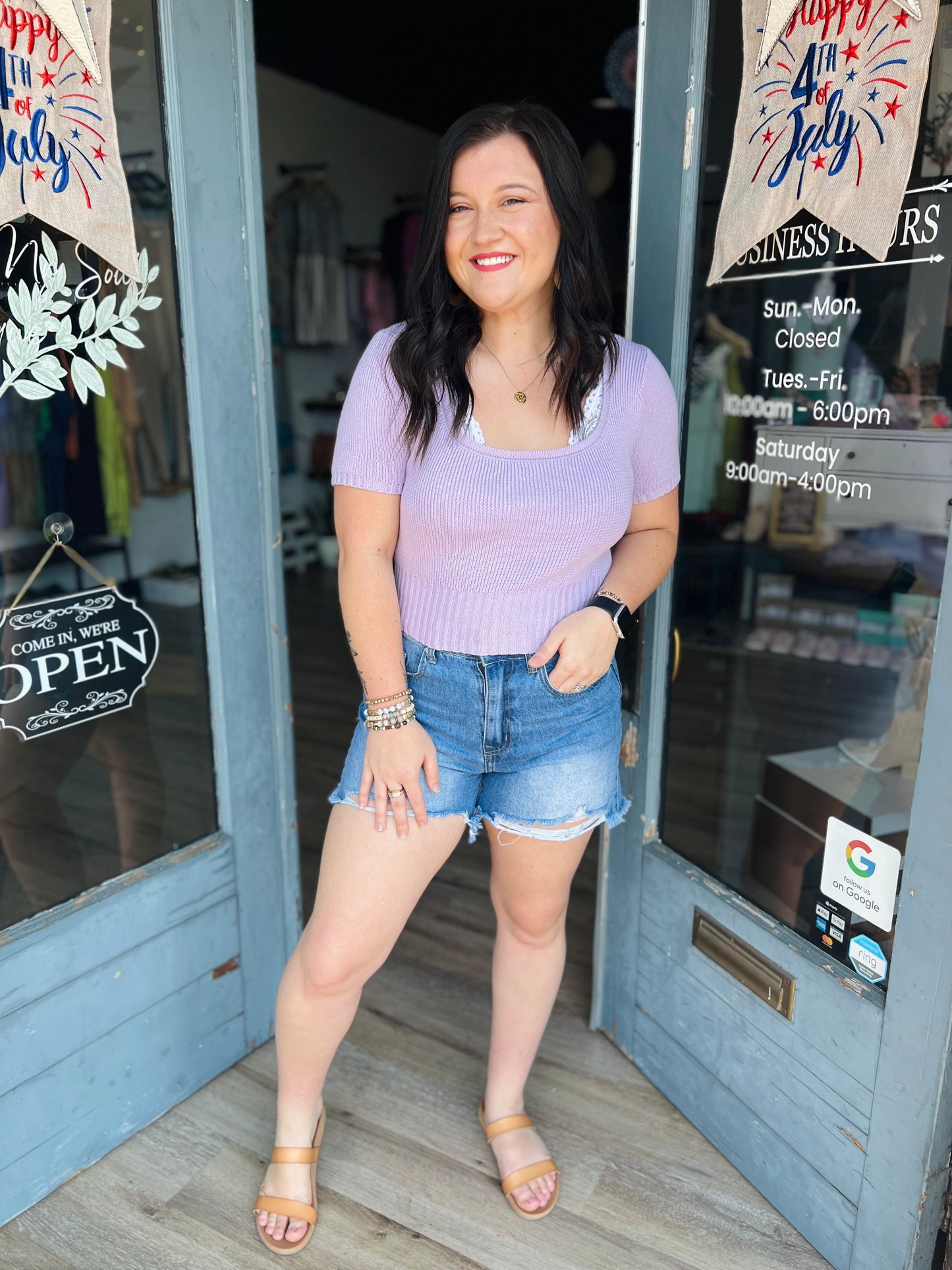 Serenity | Short Sleeve Knit Top - Lavender