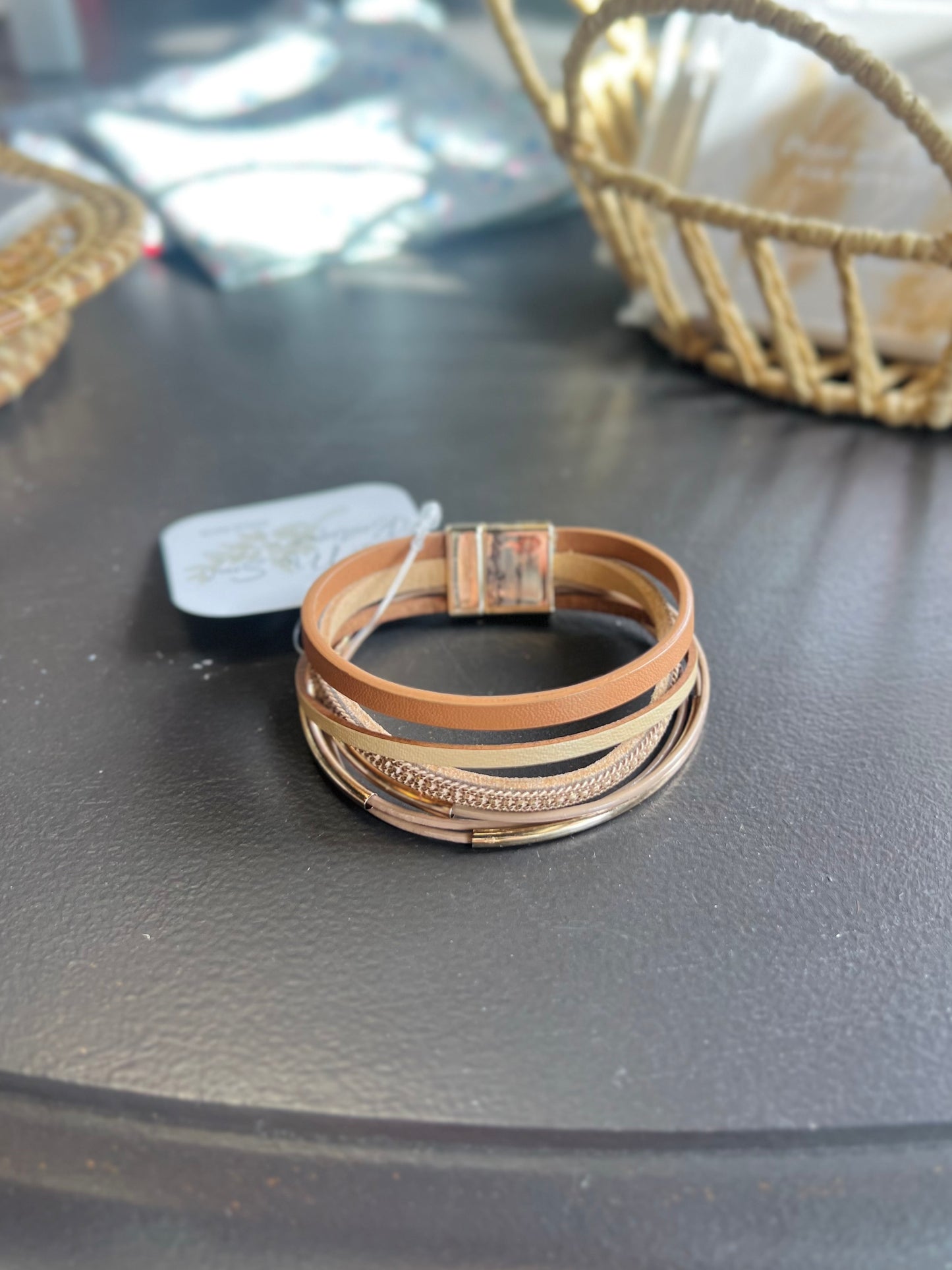 Brown Multi Strand Bracelet W/ Gold Accents