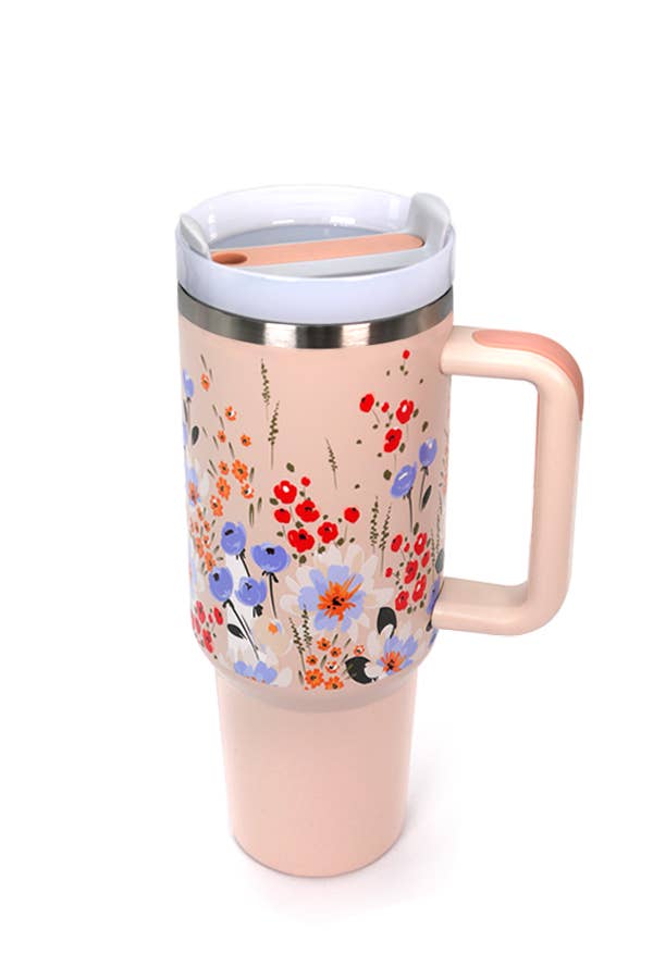 Floral | 40oz Stainless Steel Tumbler - Pink