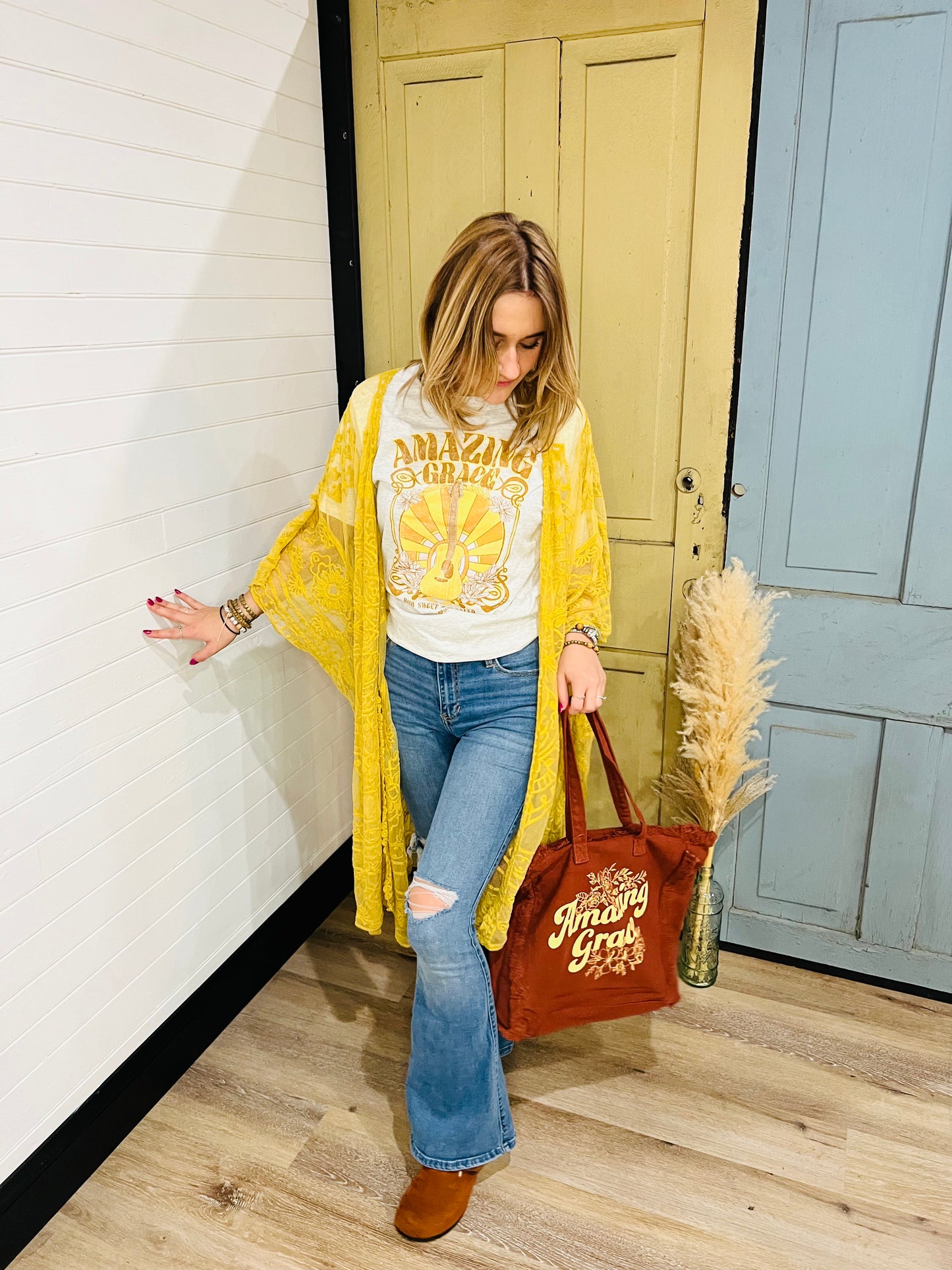 Embroidered Mesh Kimono