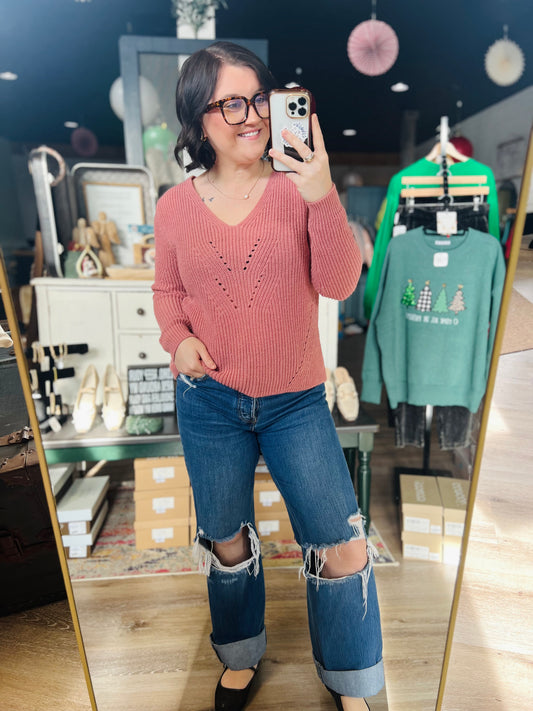 Rose Bow Sweater Top - M