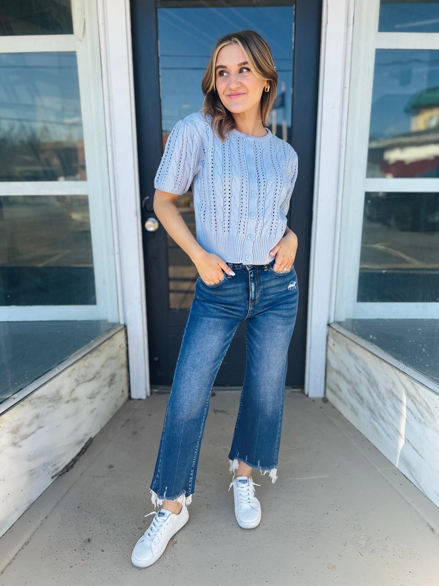Sky | Cable Knit Puff Sleeve Top