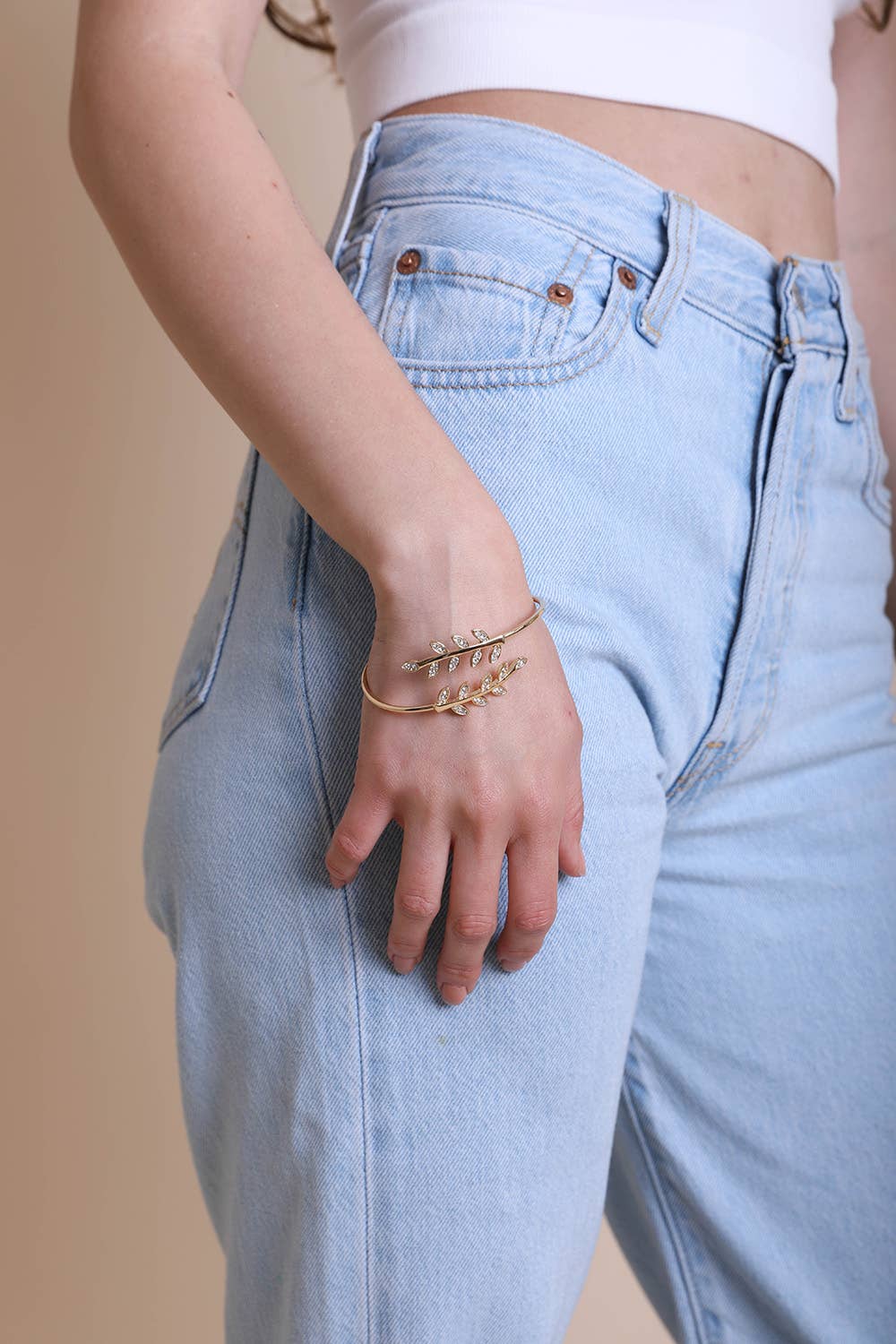 Olive Leaf Gold Bangle/Cuff