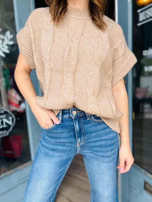 Cable Knit Short Sleeve | Sweater Top