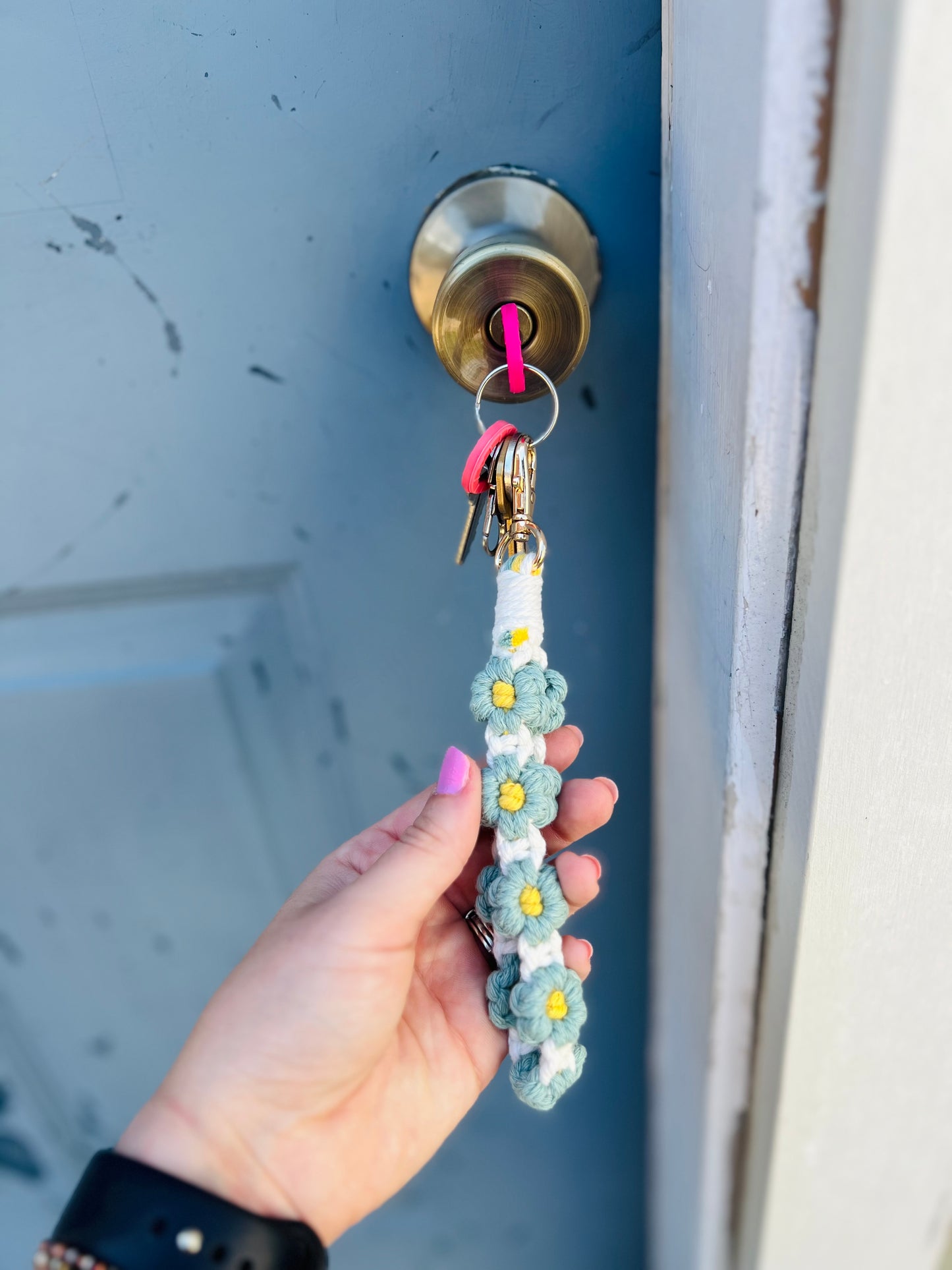Macrame Daisy | Keychain - Green