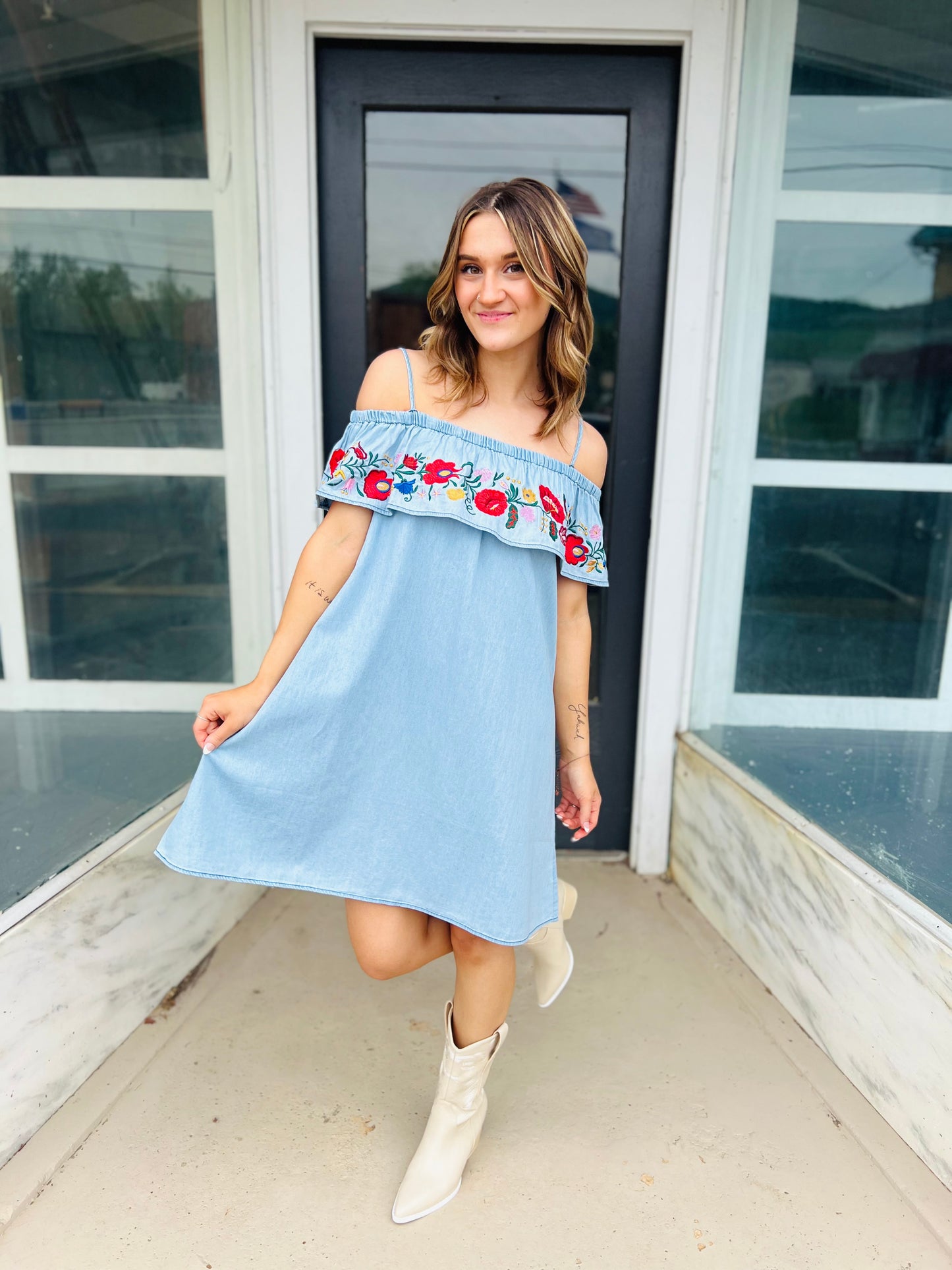 Leah | Embroider Denim Dress