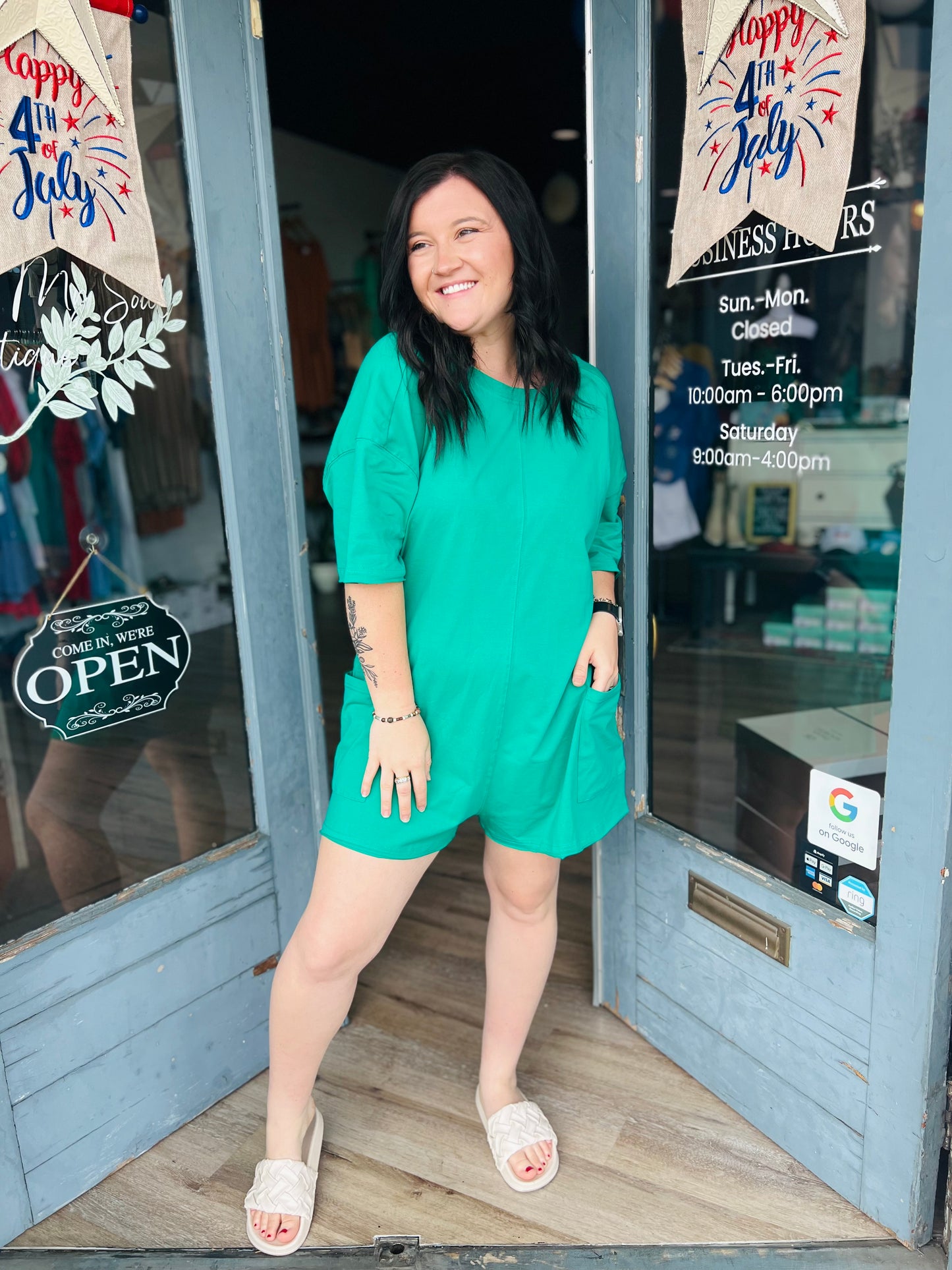 Carmi | Oversized Reversible Romper - Emerald Green