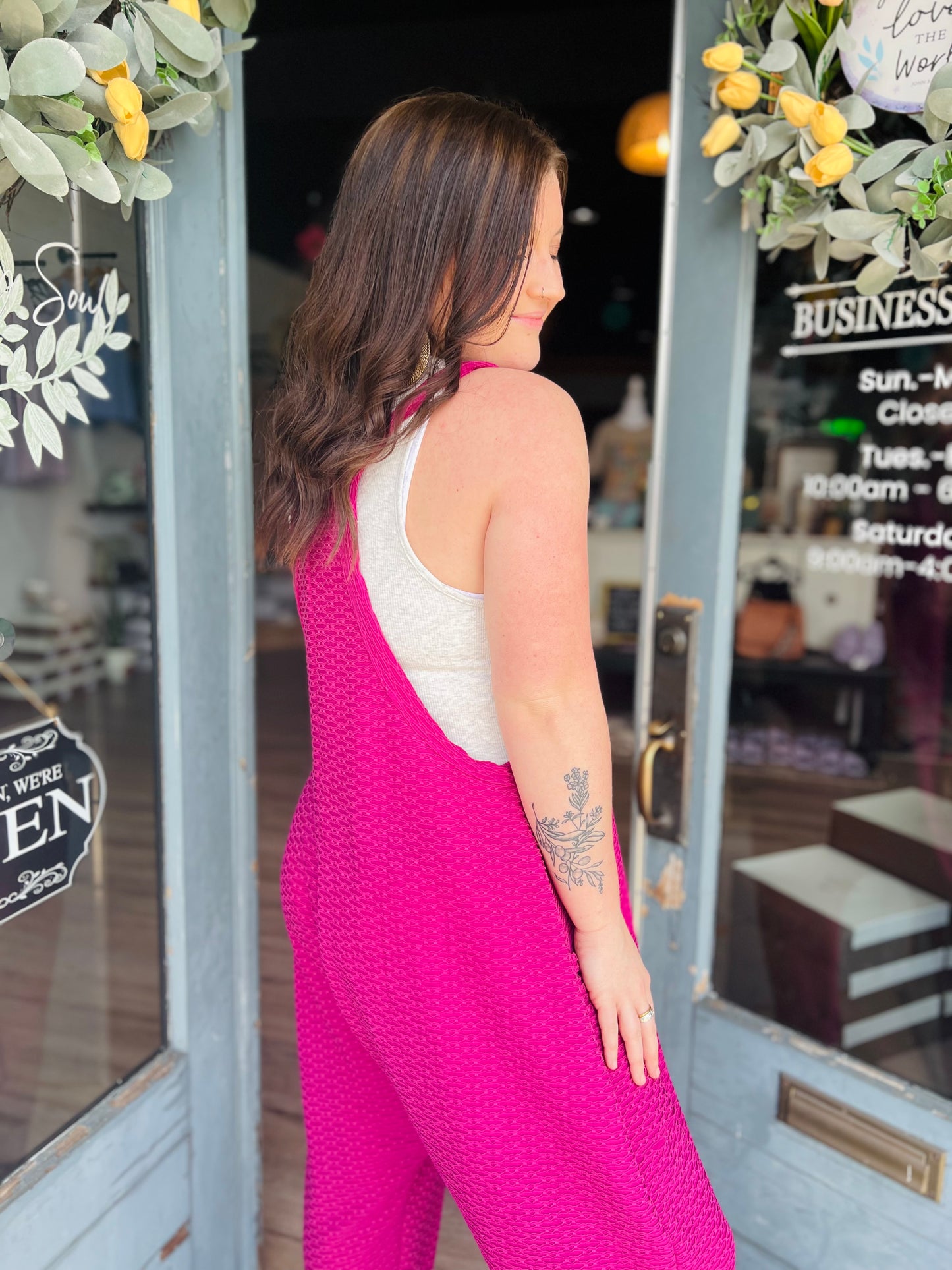 Textured Fabric Jumpsuit - Magenta