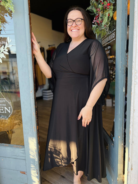 Over Lap Mesh Maxi Dress | Curvy