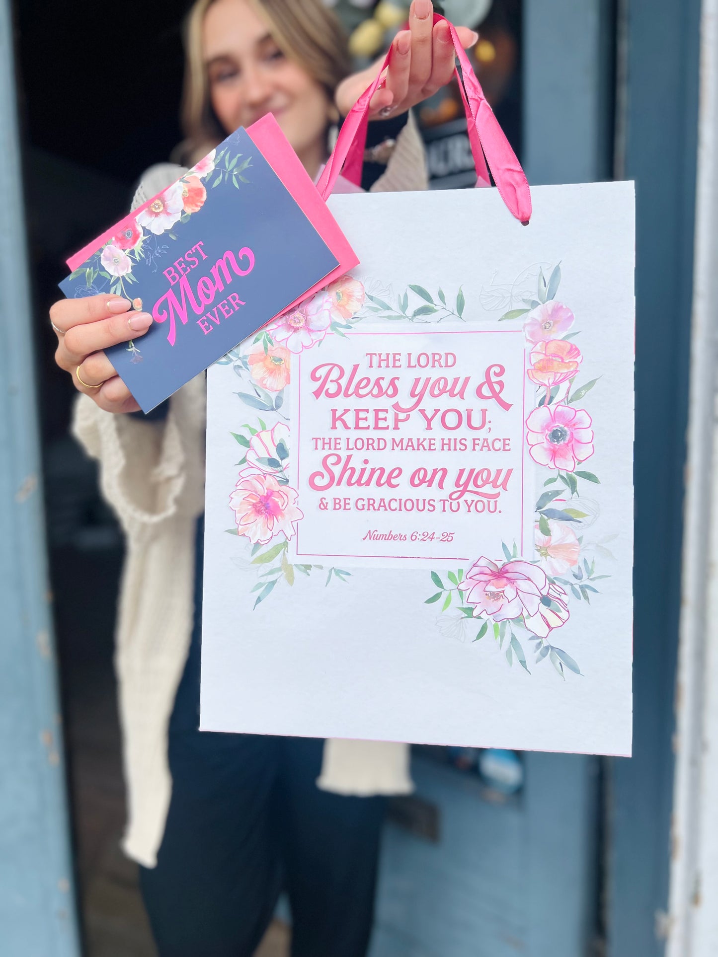 Bless You and Keep You | Floral Large Gift Bag & Card