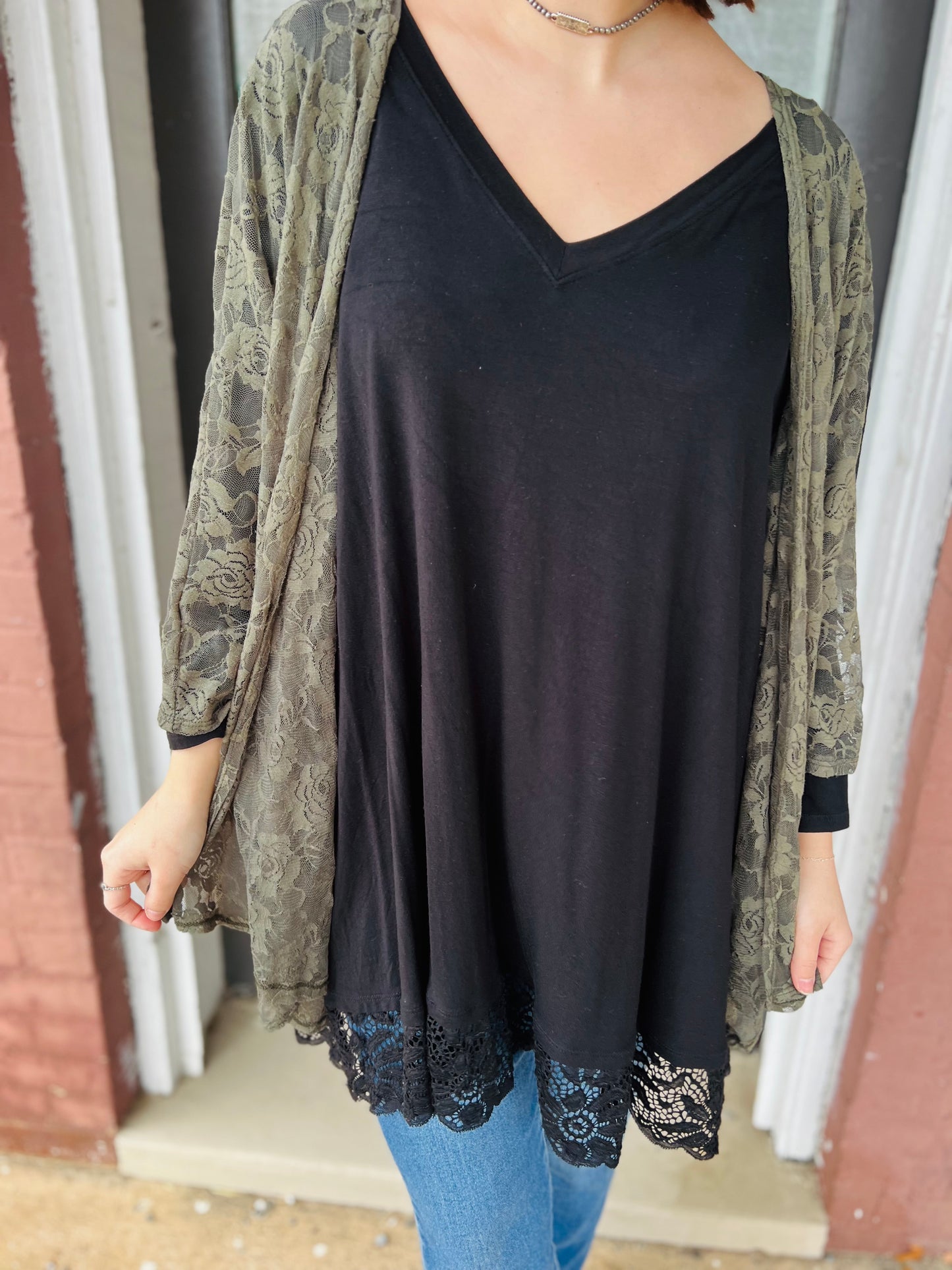 LulaRoe Green Lace Kimono - Size M