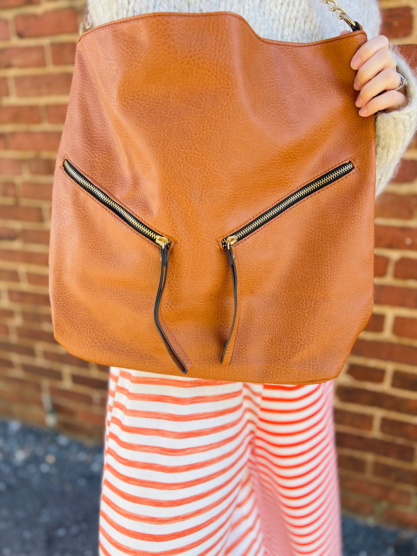 Camel Double Zip Bag