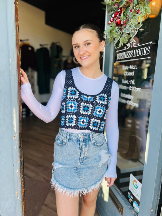 Sincerely Jules Blue Crochet Tank - XS