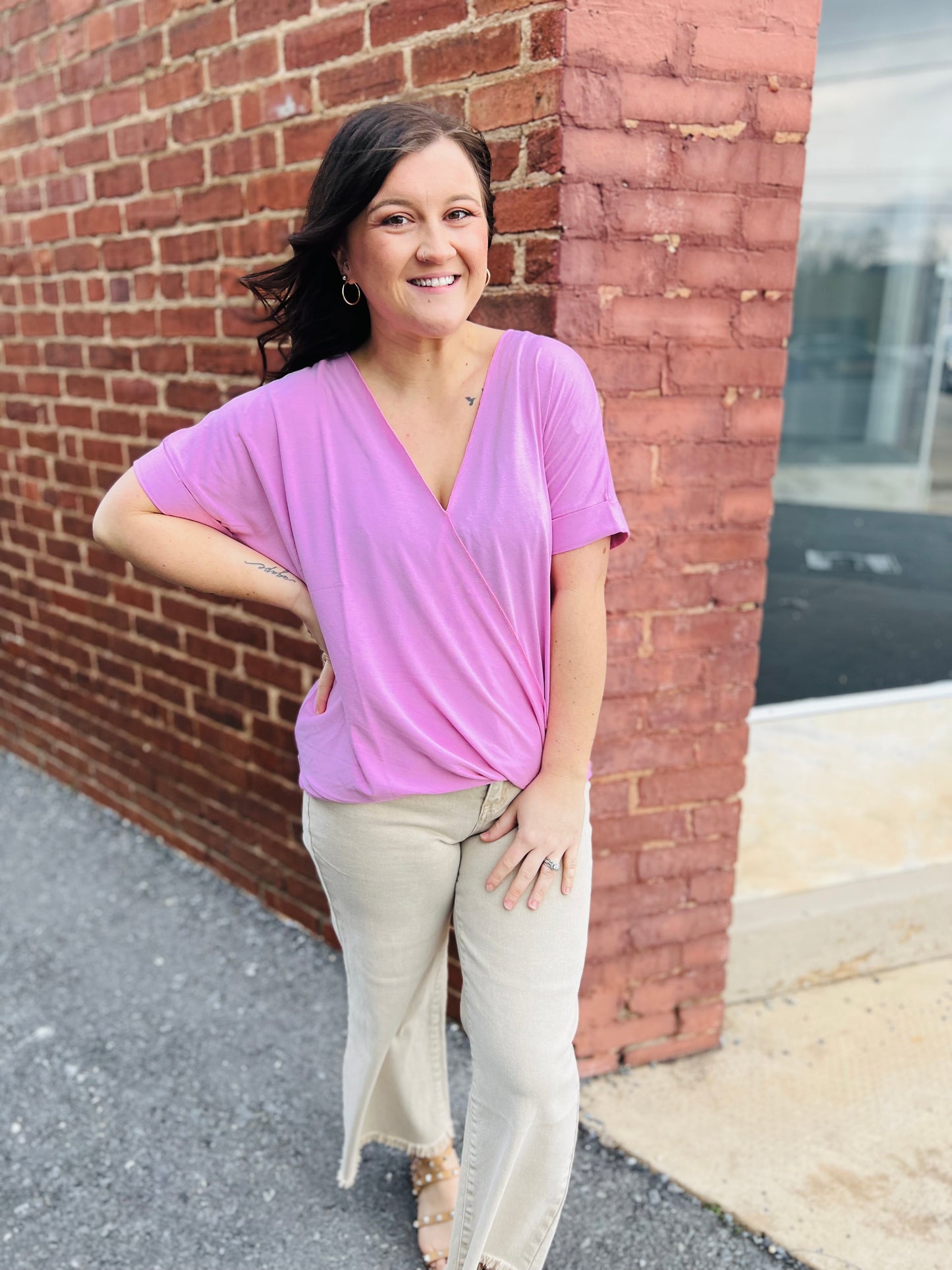 Surplice | Short Sleeve Top - Pink