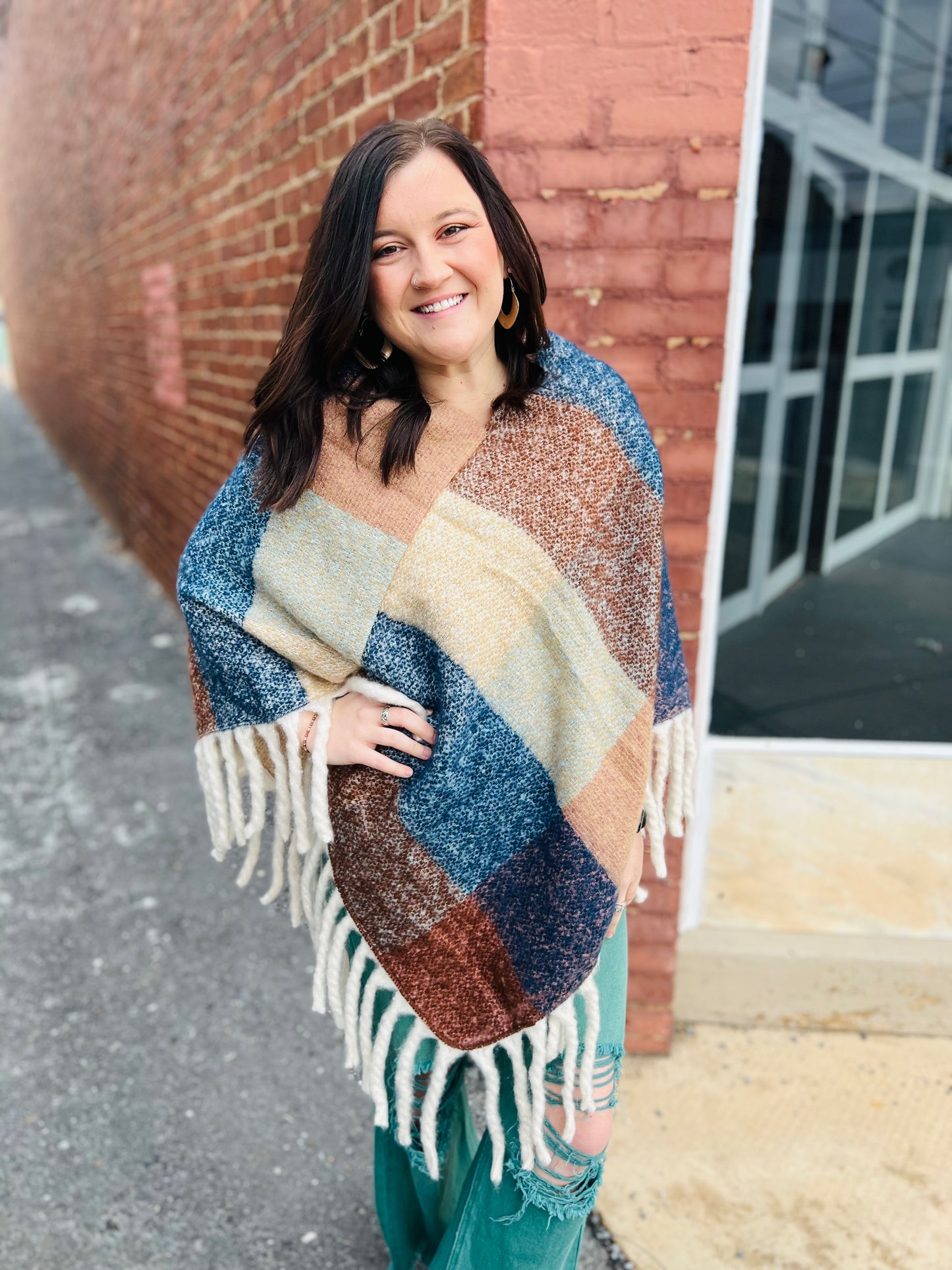 Colorblock Tassel Poncho
