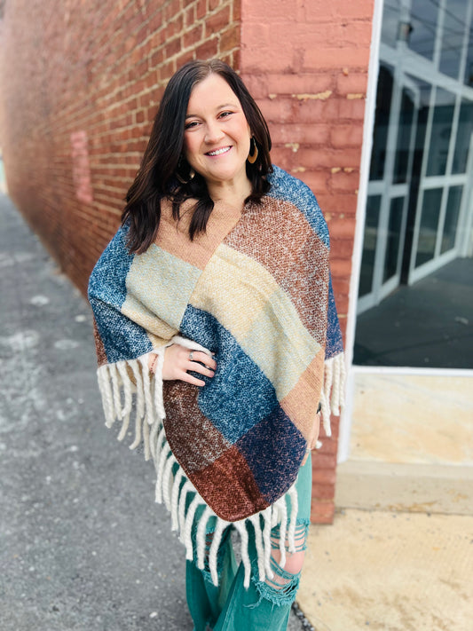 Colorblock Tassel Poncho
