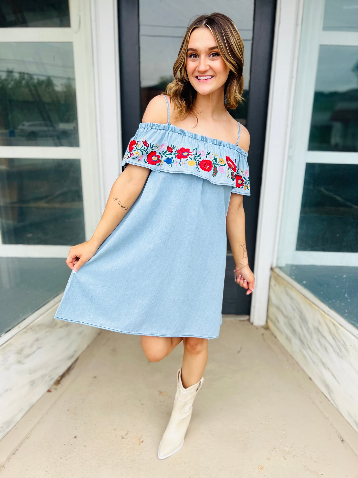 Leah | Embroider Denim Dress