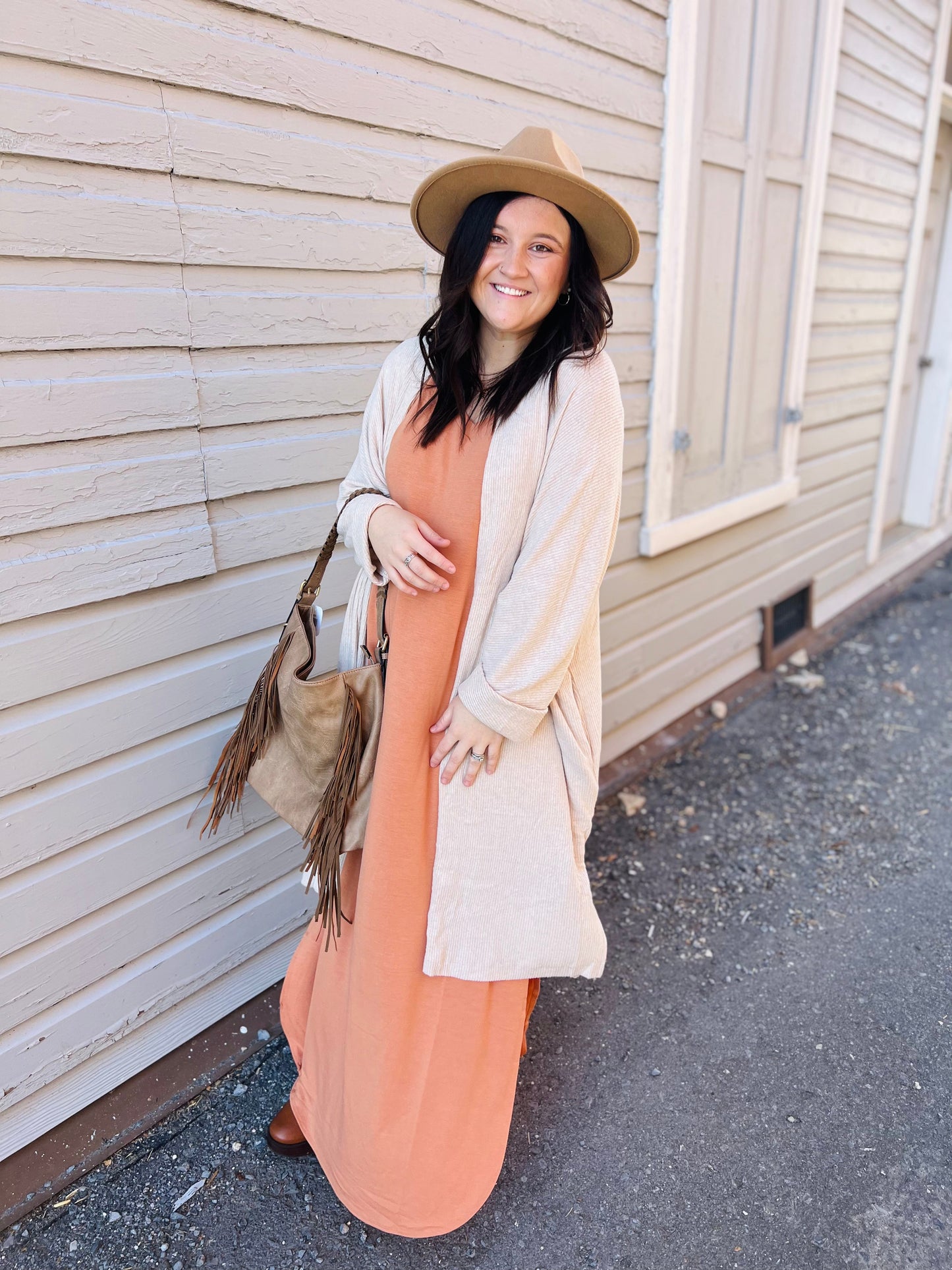 V-Neck Side Slit Maxi Dress - Butter Orange