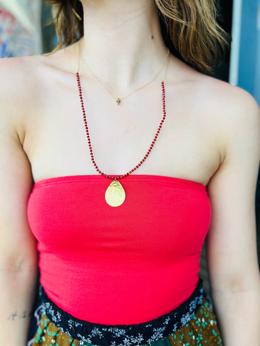 Red Sea | Beaded Pendant Necklace - Brass