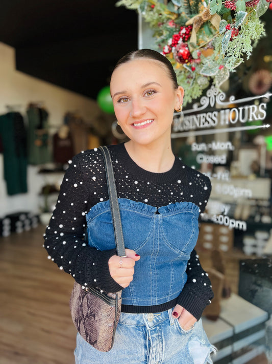 Denim Frilly Tube Top - S