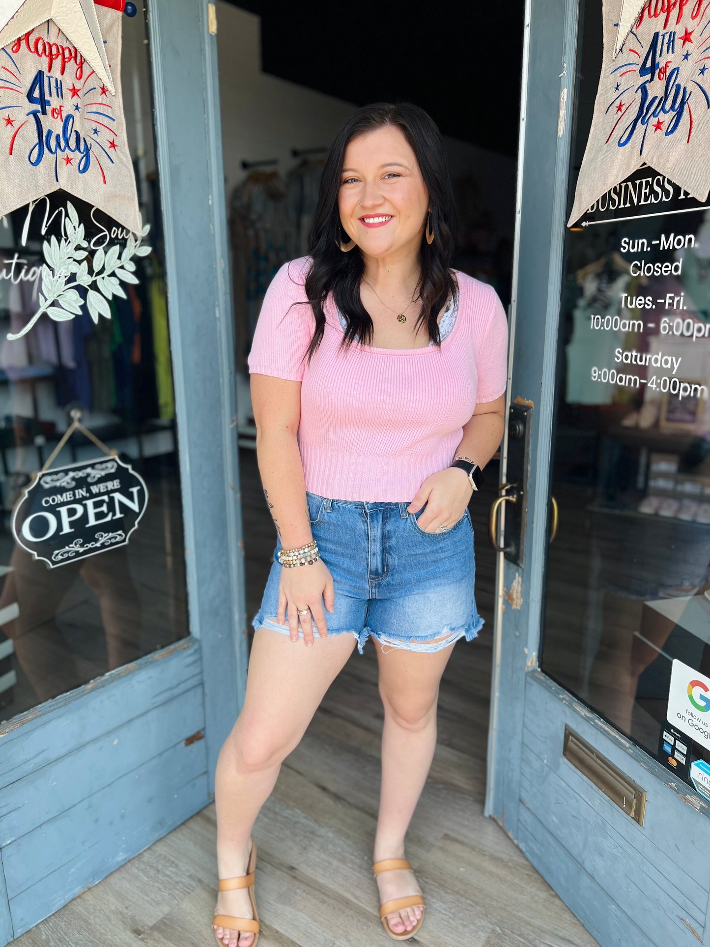 Serenity | Short Sleeve Knit Top - Pink