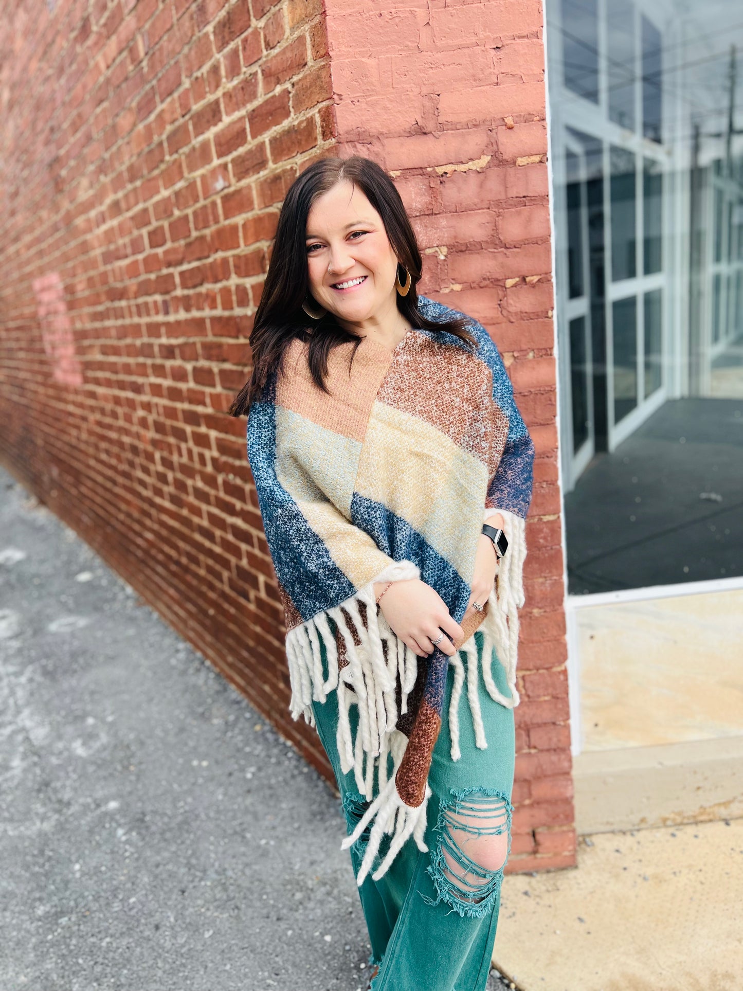 Colorblock Tassel Poncho