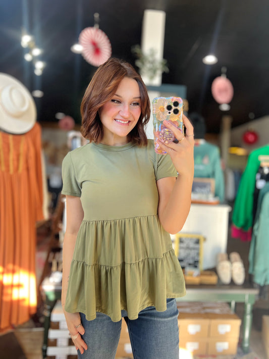 Vibe Green Peplum Top - S