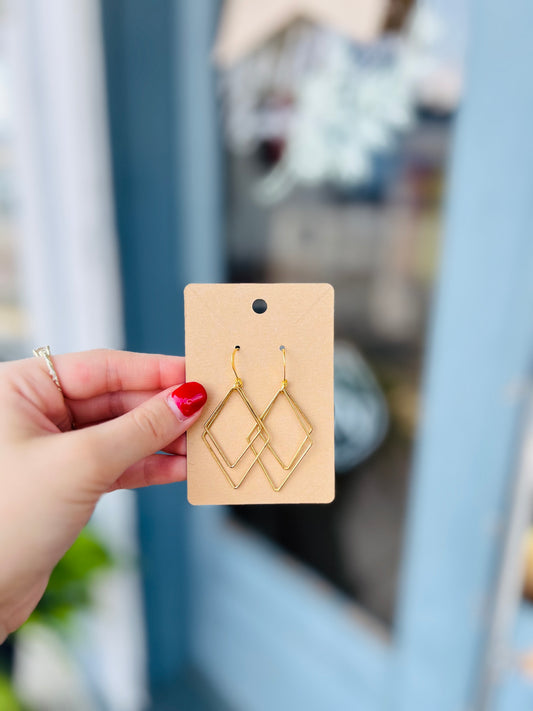 Rhombus Dangle Earrings - Gold