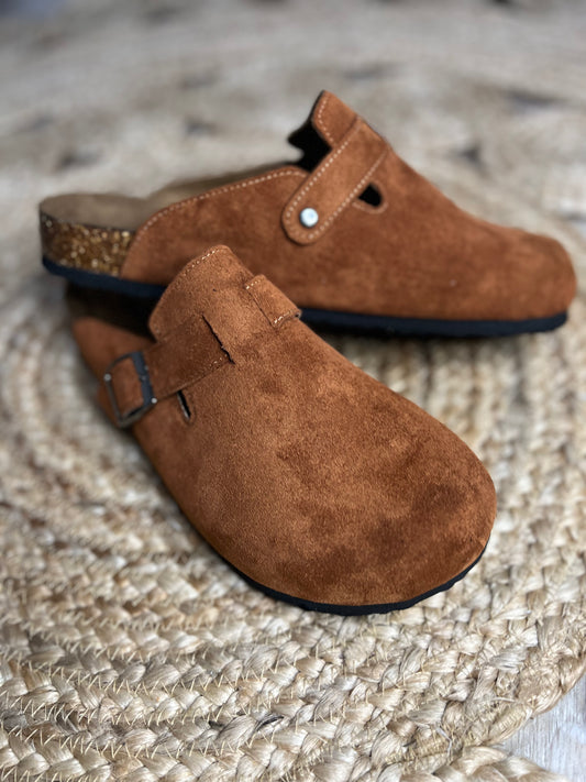 Brown Suede Slip On Clogs