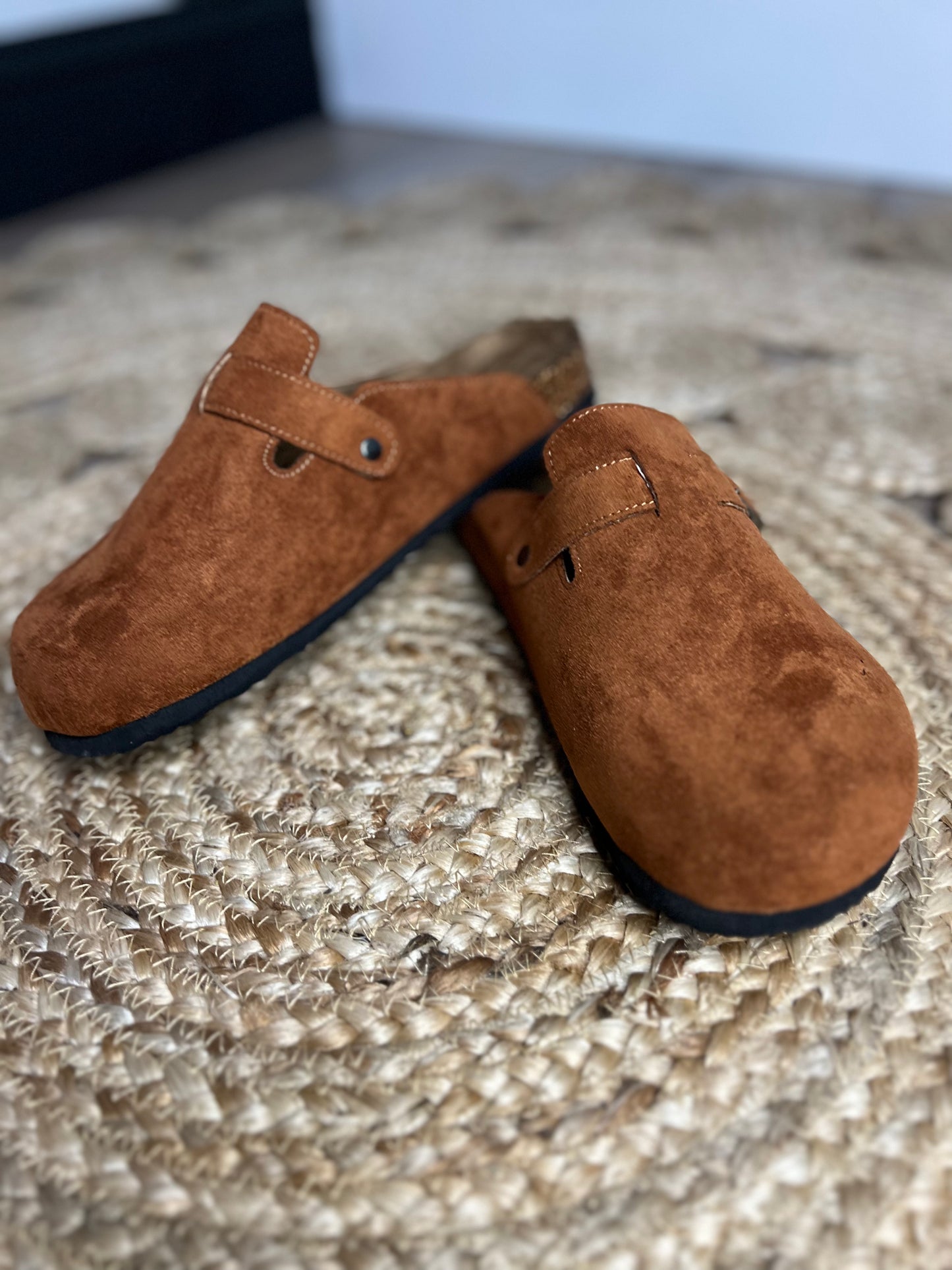 Brown Suede Slip On Clogs