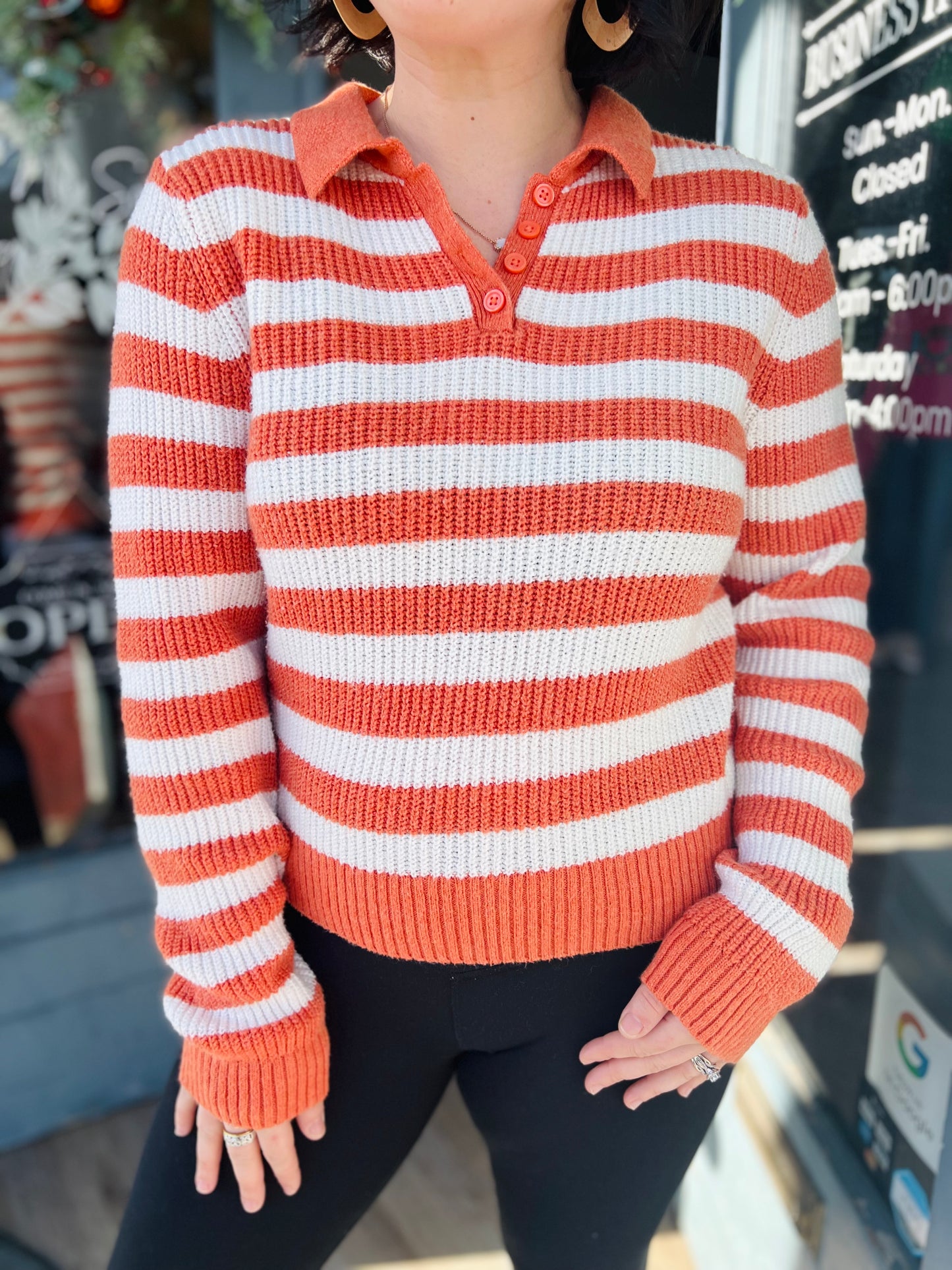American Eagle Orange Stripe Sweater - L
