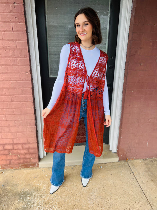 Rust Orange Lace Vest - Size M