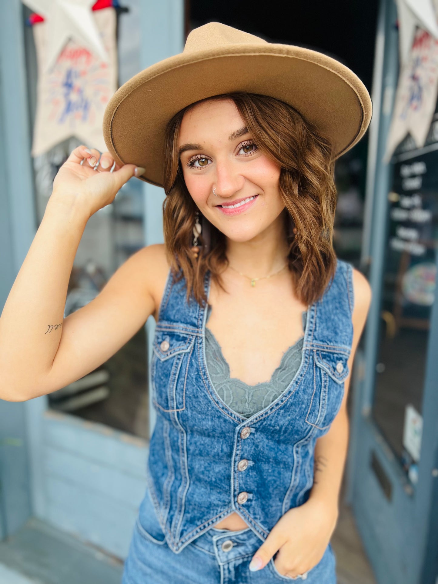 Boho Print Trim Wide Brim Fedora