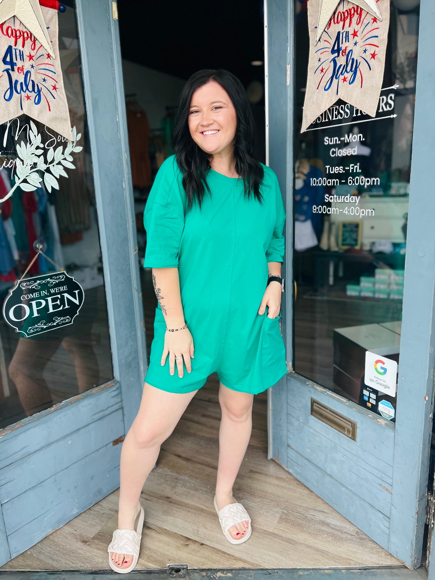 Carmi | Oversized Reversible Romper - Emerald Green