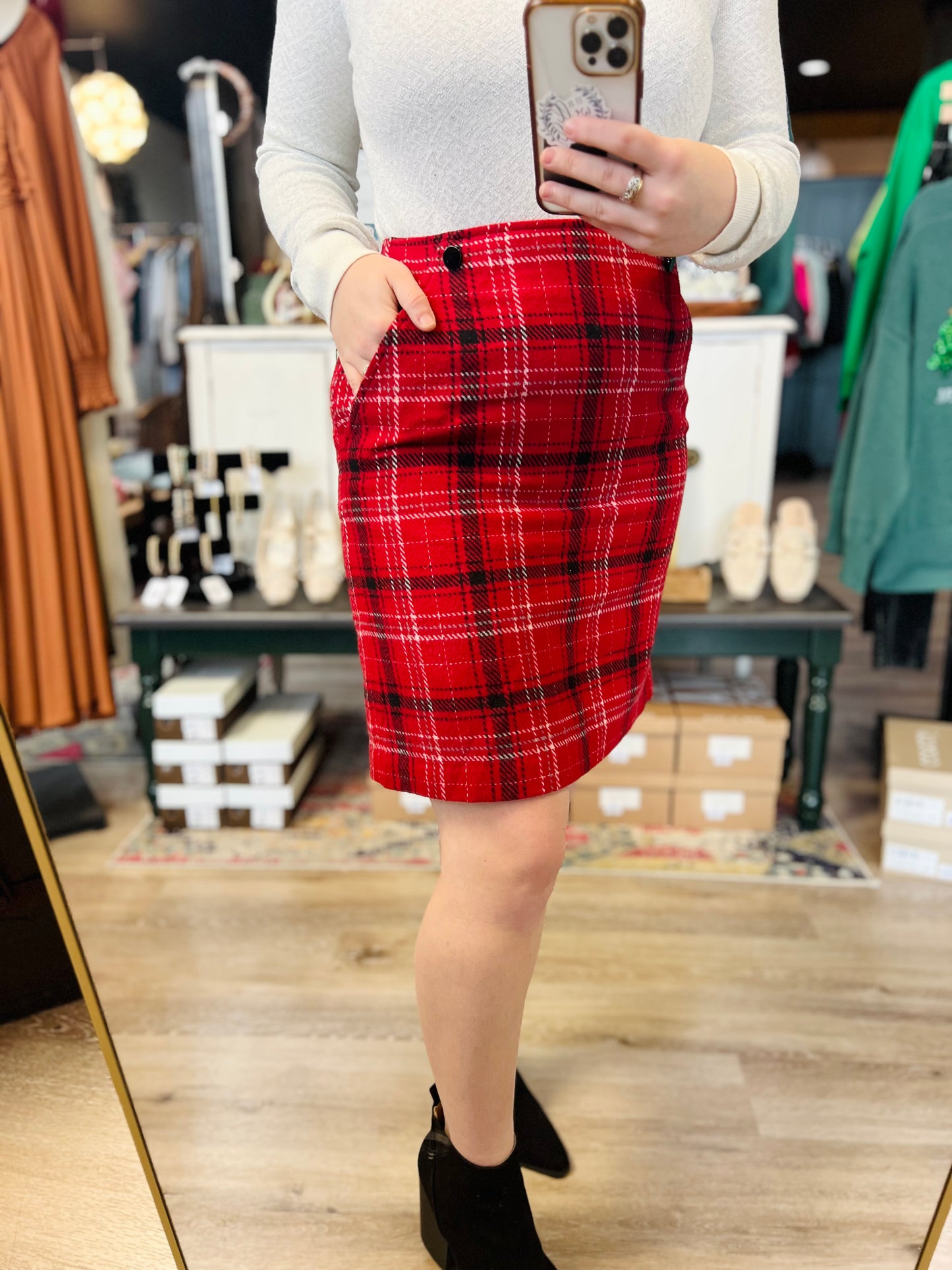 Talbots Red Plaid Skirt - 6