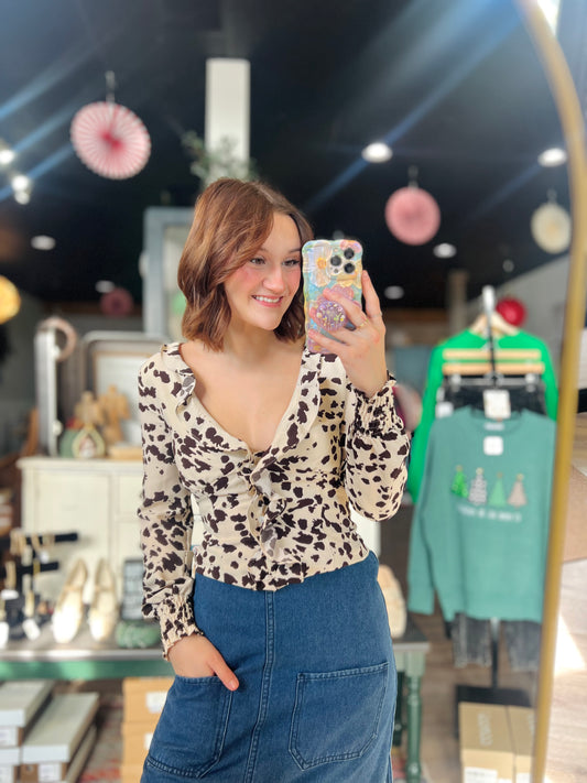 Kittenish Cow Print Blouse - XS