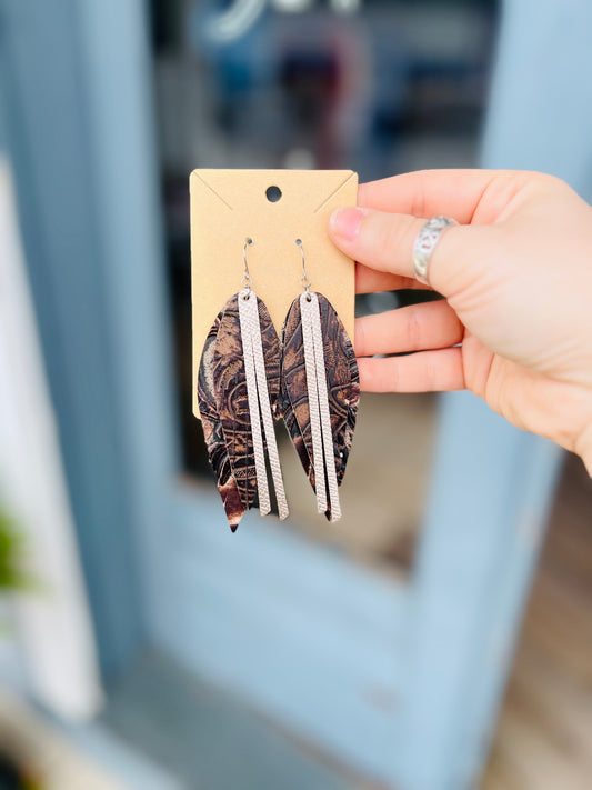 Fringe Leather Feather Earrings