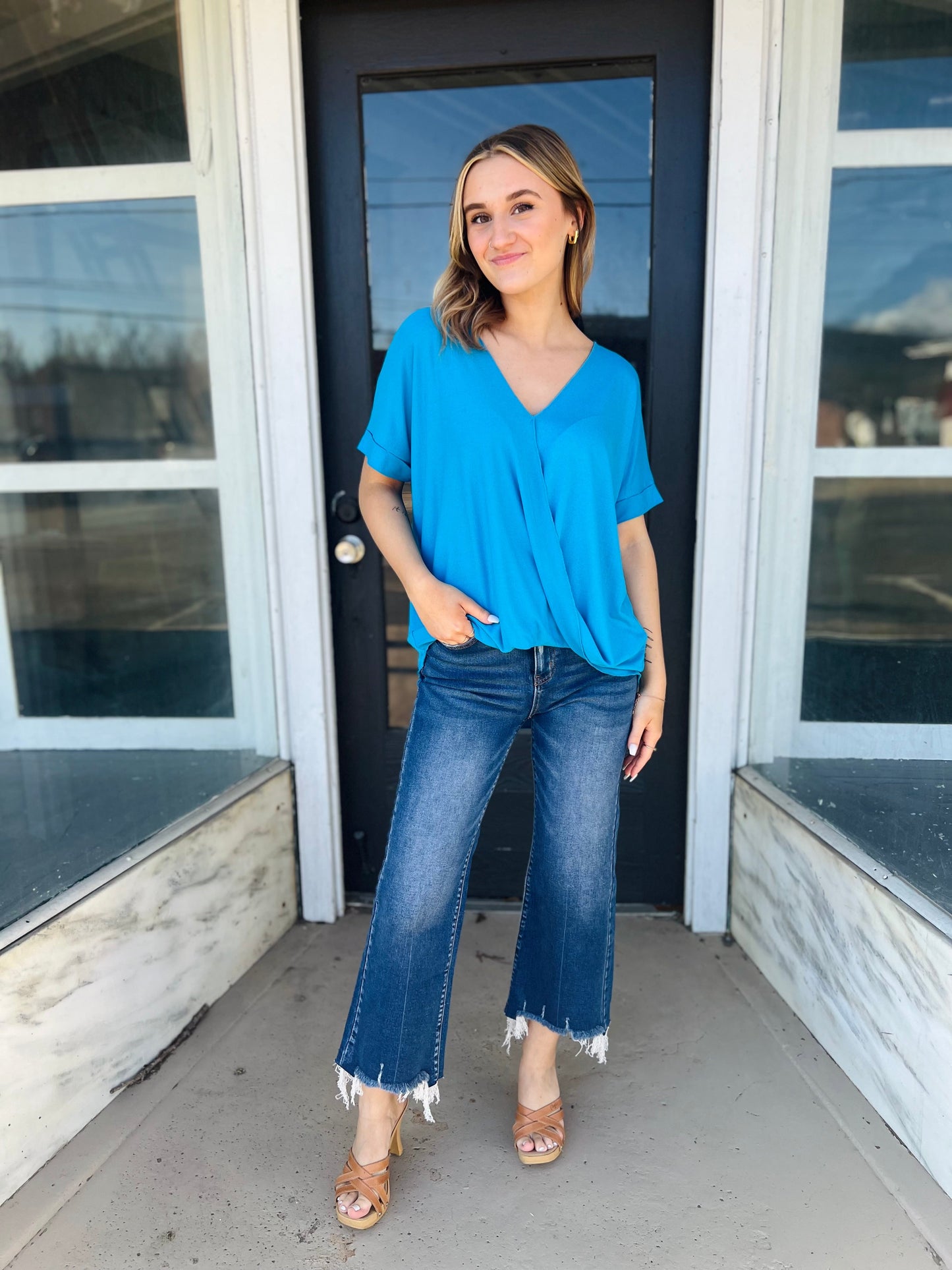 Surplice | Short Sleeve Top - Blue