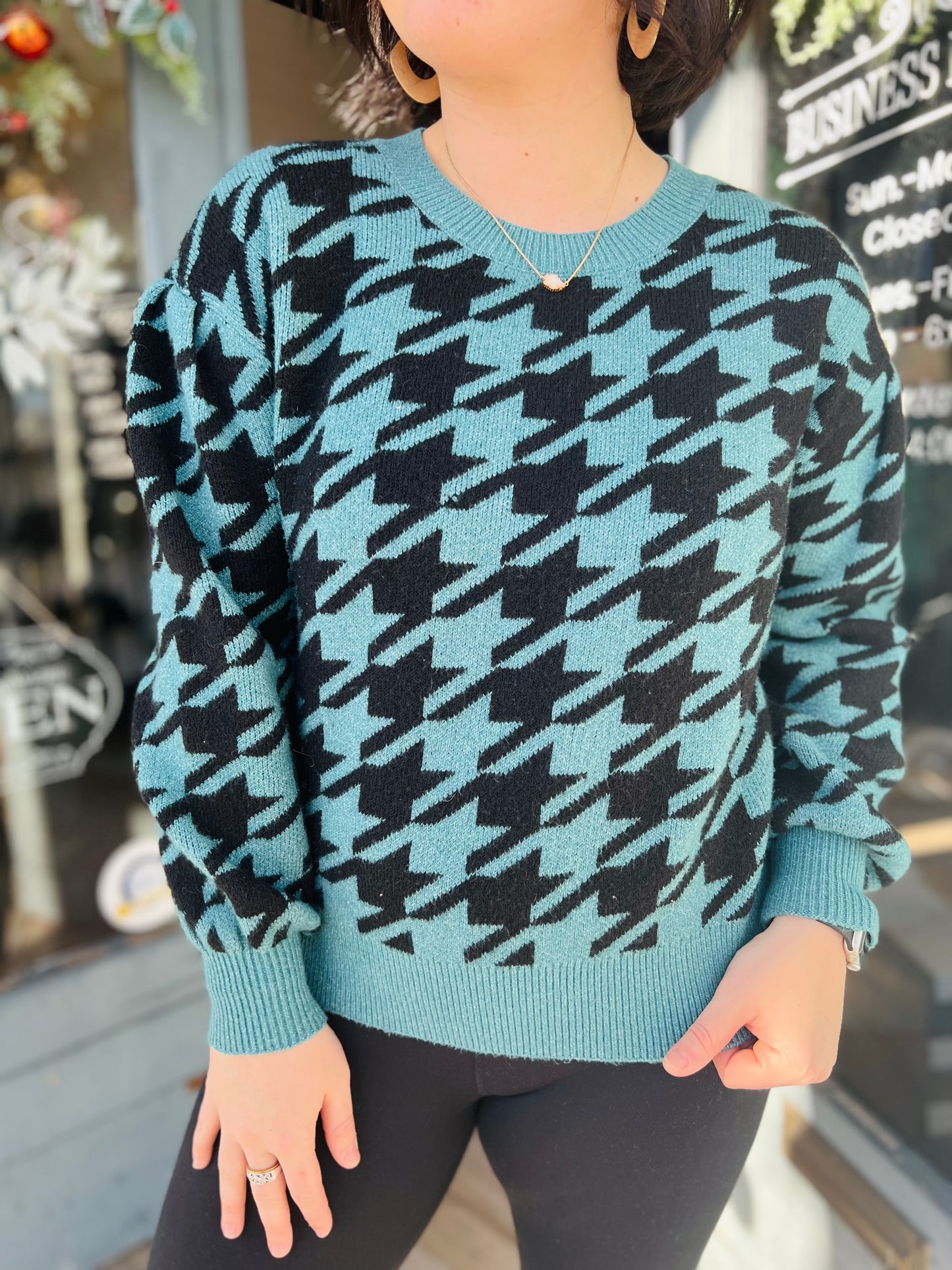 LOFT Blue Houndstooth Sweater - Size XS Petite