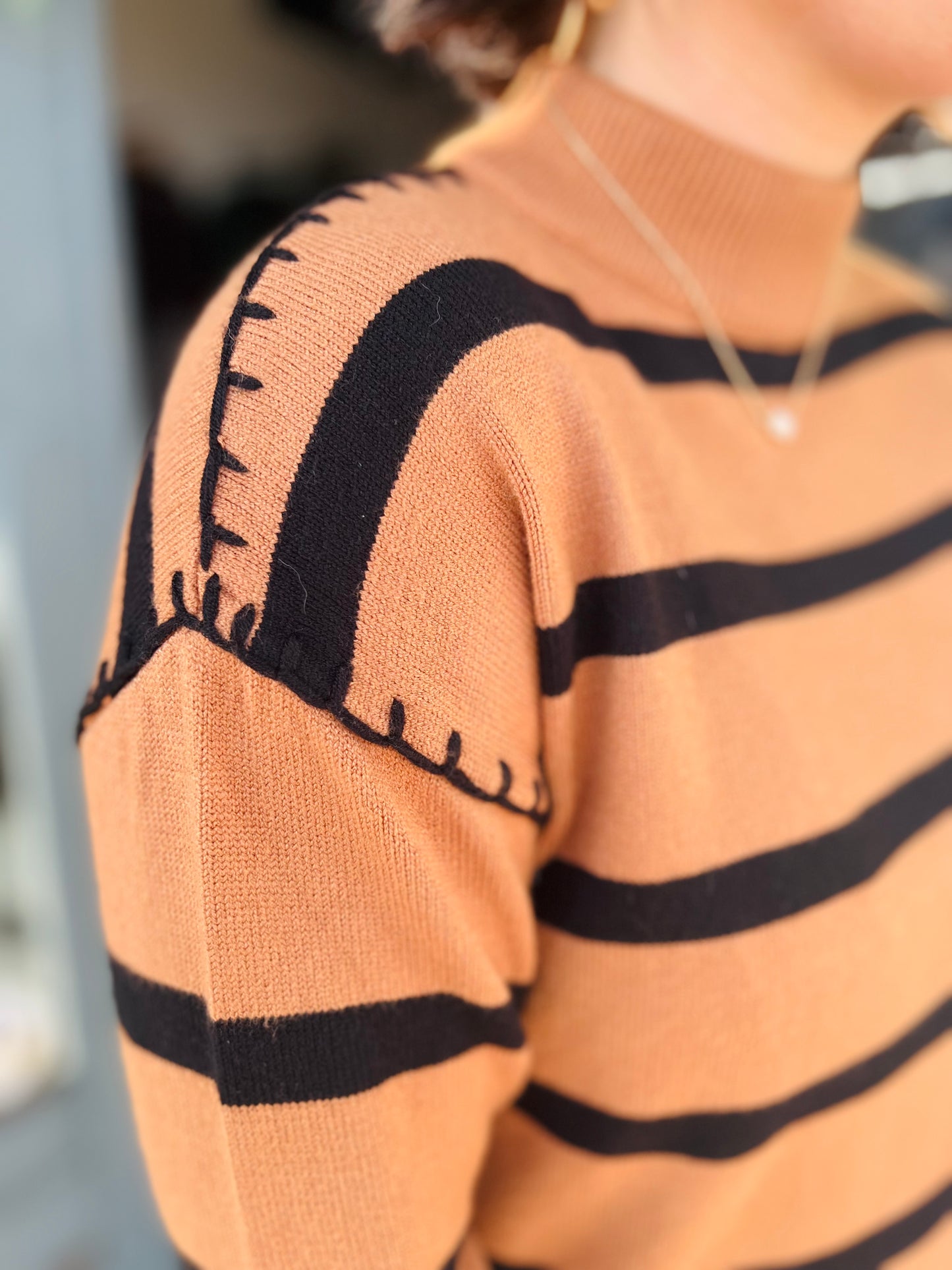 Tahari Khaki Stripe Sweater - Size M Petite