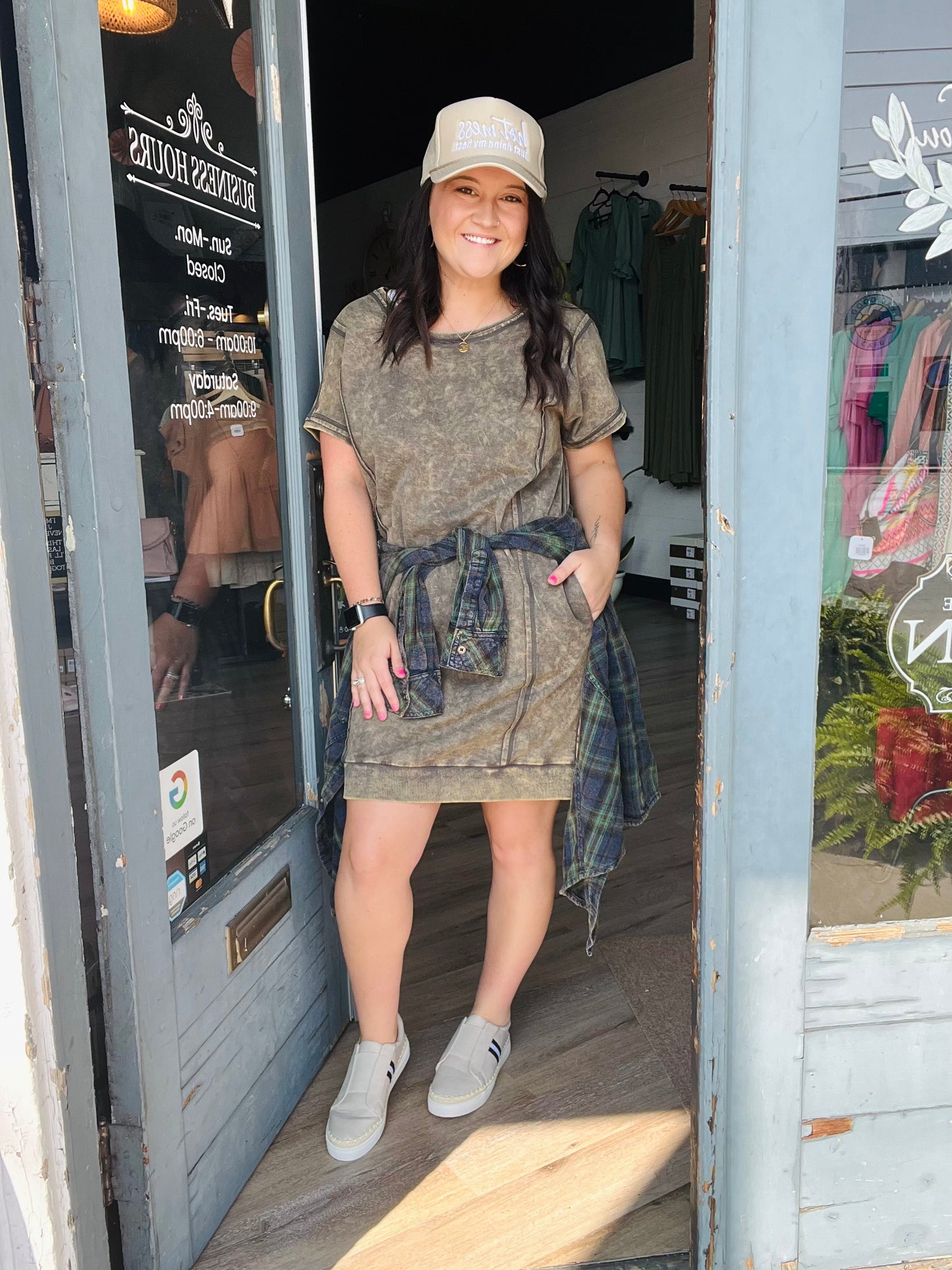 Western Washed | Plaid Top - Green