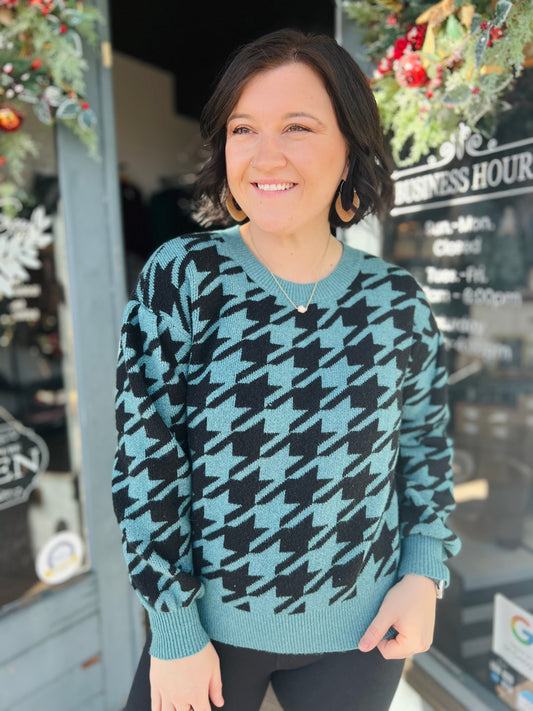LOFT Blue Houndstooth Sweater - Size XS Petite