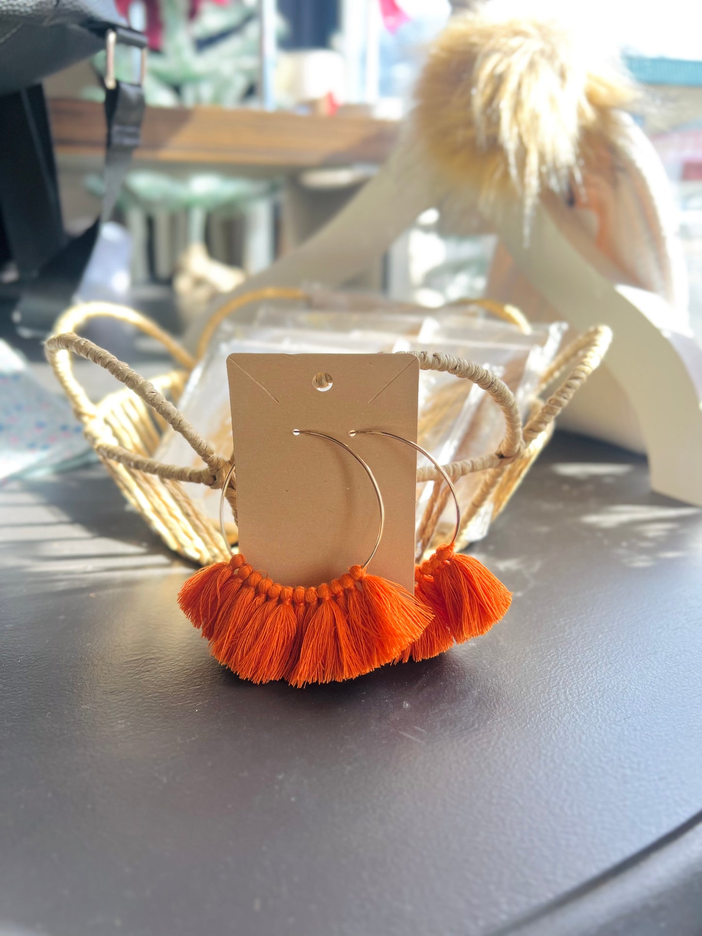 Orange Tassel Hoop Earring