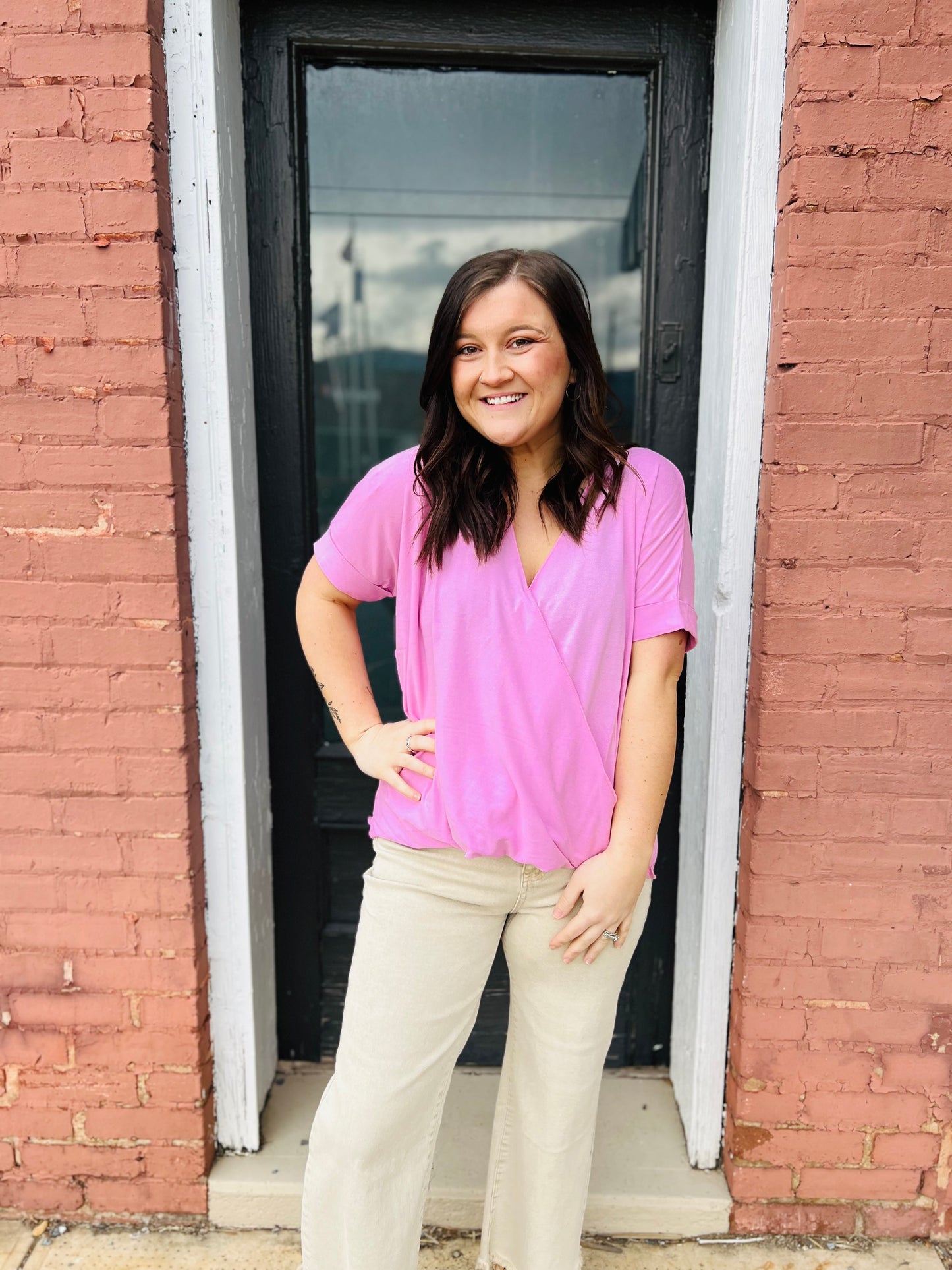 Surplice | Short Sleeve Top - Pink