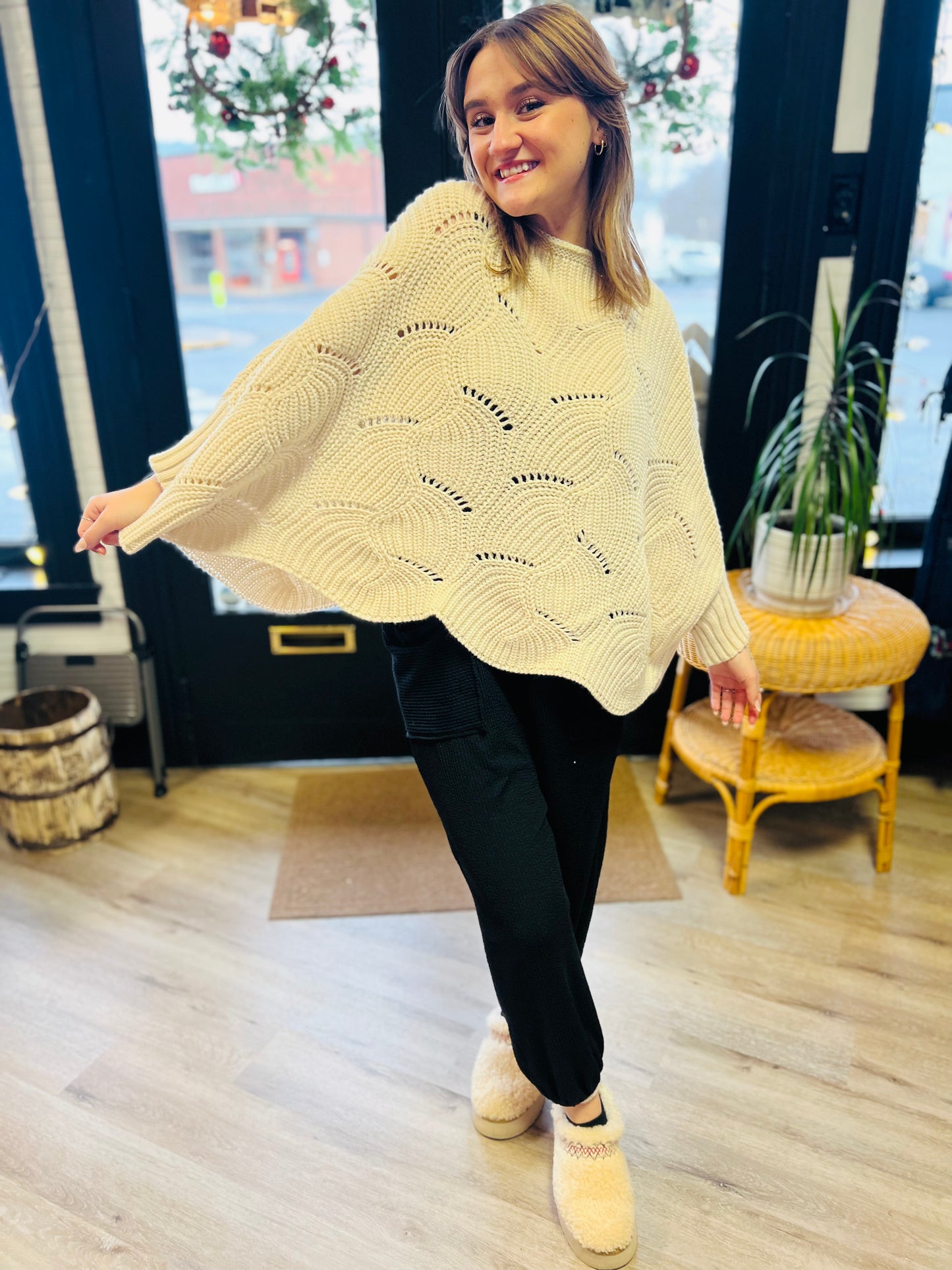 Ribbed Knit Sweater Poncho